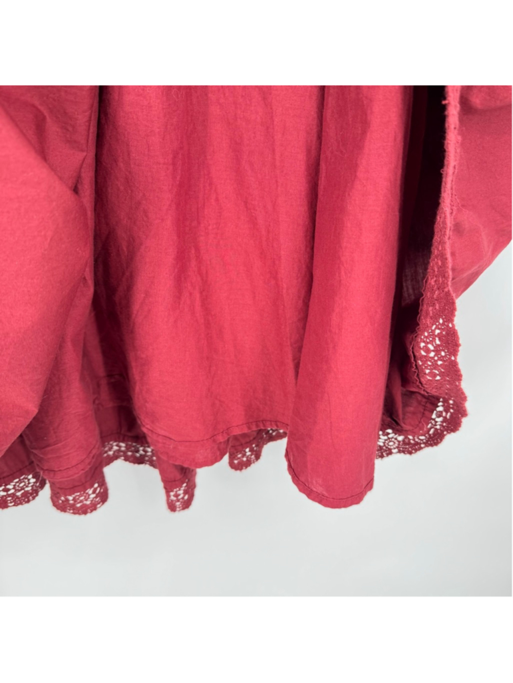 Anthropologie Tiered Prairie Skirt Burgundy Cotton Lace Cottagecore Boho Large - Picture 8 of 11